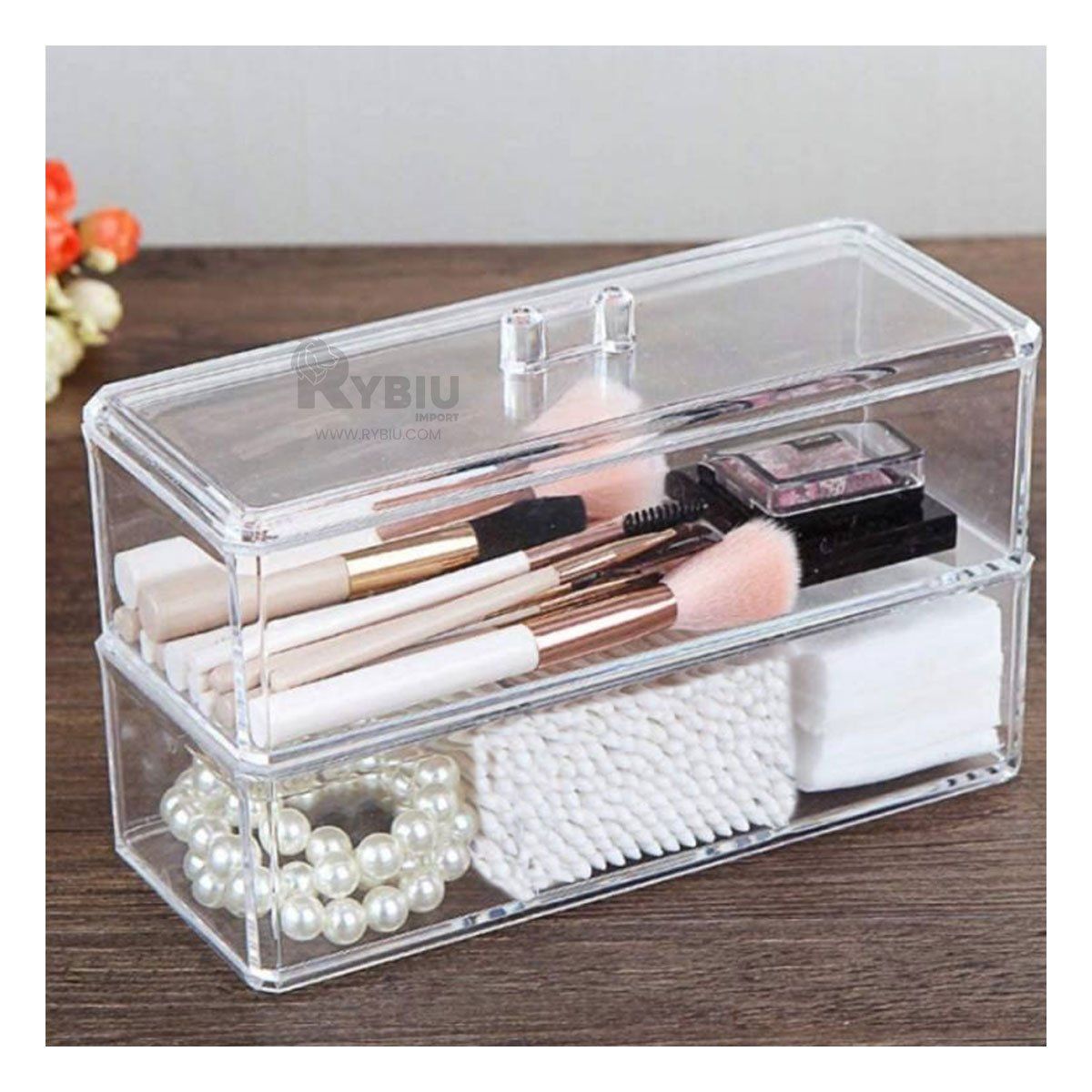 RYBIU IMPORT - Caja de 2 Divisiones en Color Transparente Y+Regalo Agendita