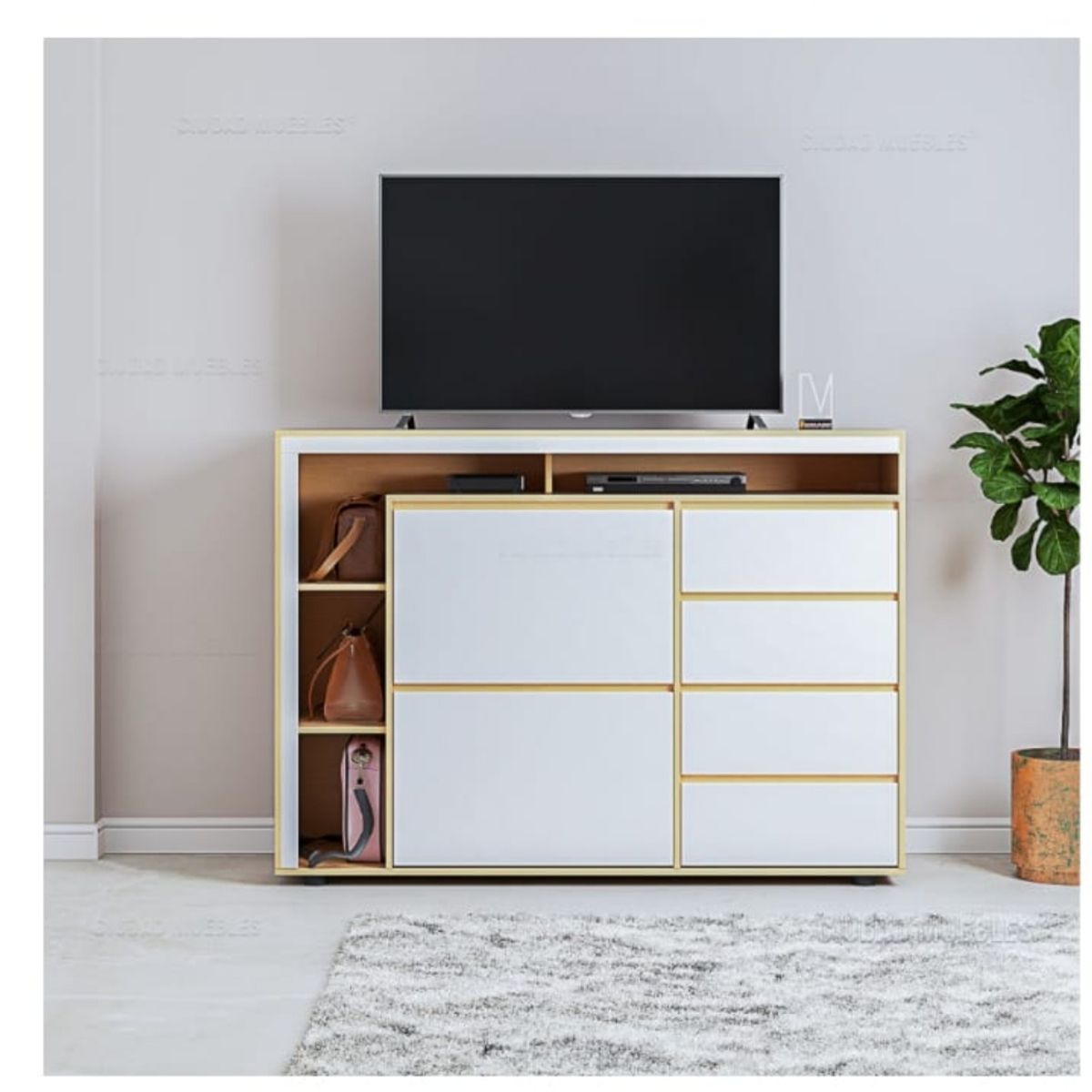 GENERICO - Cómoda Zapatera Moderna Blanca 4 cajones Duna/ Blanco R&R MUEBLES