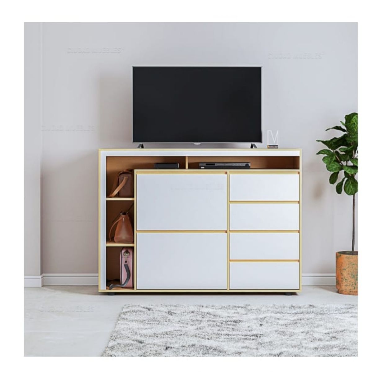 GENERICO - Cómoda Zapatera Moderna Blanca 4 cajones Duna/ Blanco R&R MUEBLES