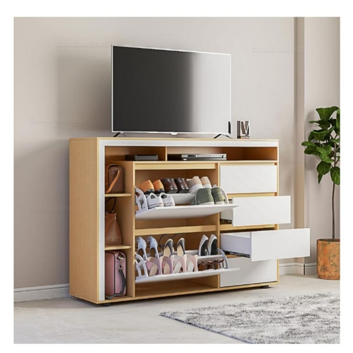 GENERICO - Cómoda Zapatera Moderna Blanca 4 cajones Duna/ Blanco R&R MUEBLES