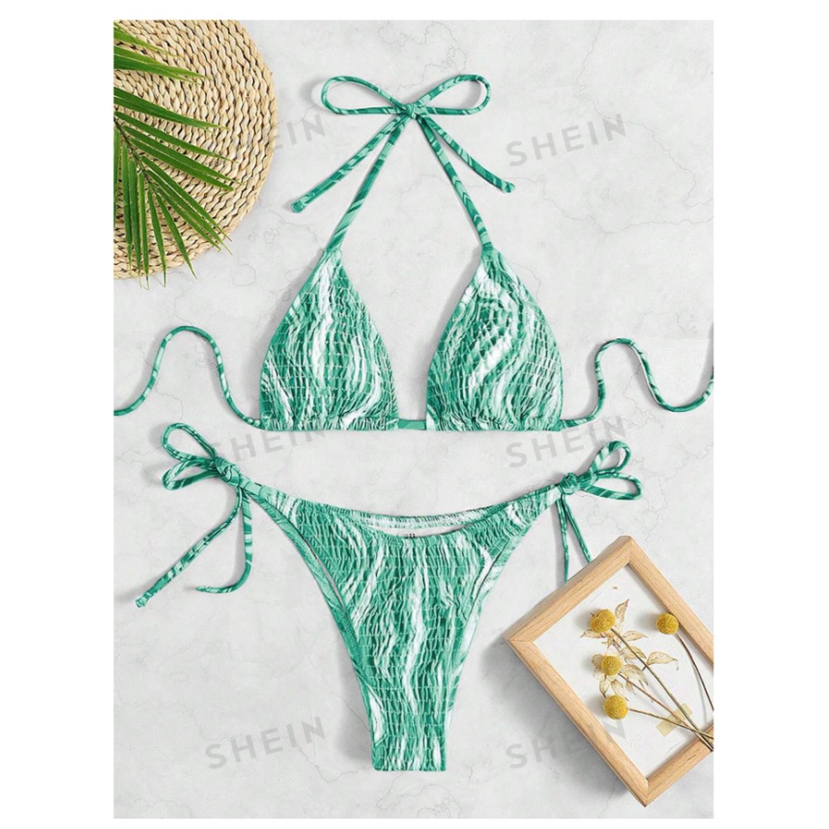 GENERICO - BIKINI TRIANGULAR VERDE MARMOLEADO