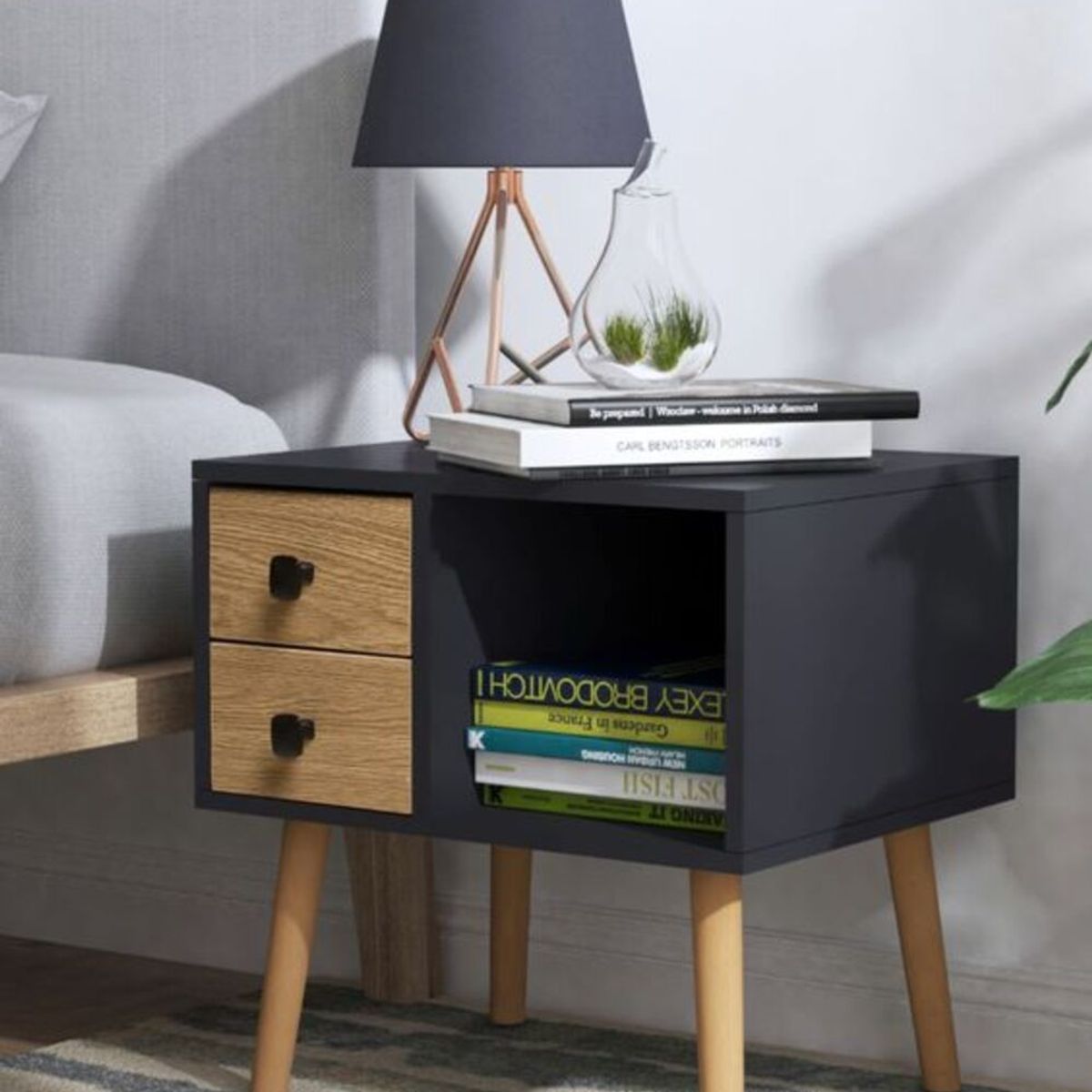 GENERICO - Velador Moderno Mauricio color Negro RR MUEBLES