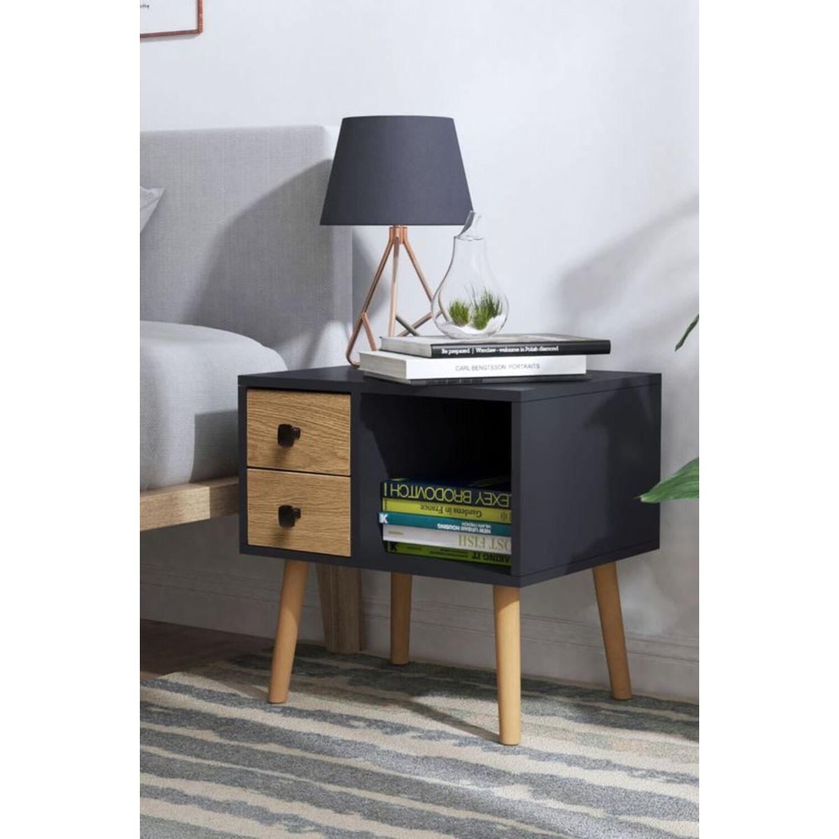 GENERICO - Velador Moderno Mauricio color Negro RR MUEBLES