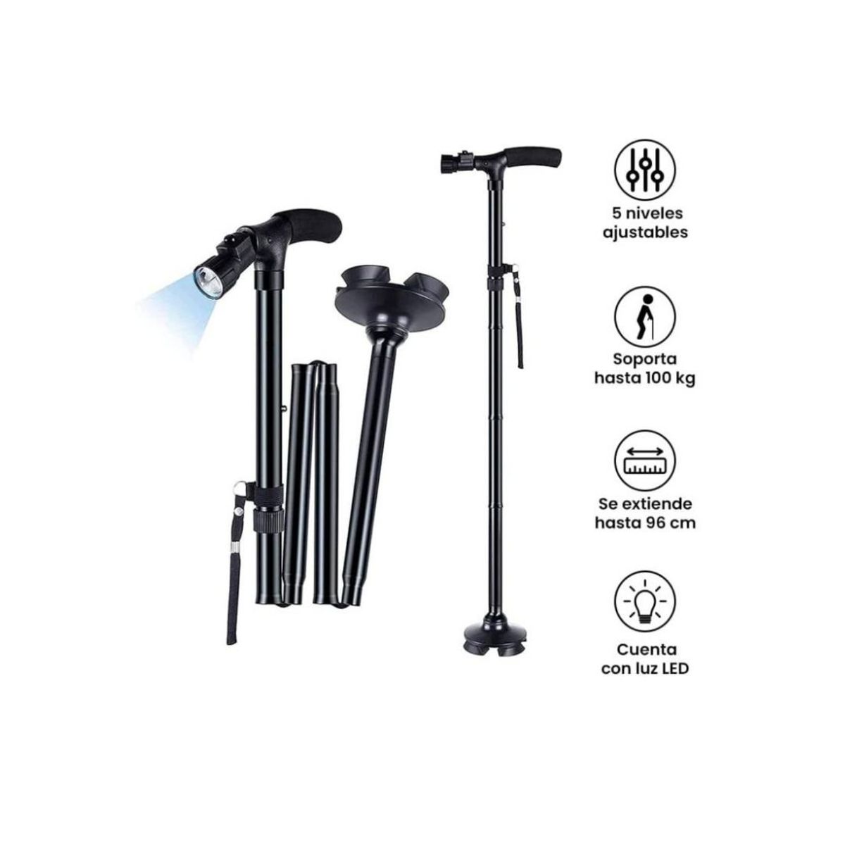 GENERICO - BASTÓN PLEGABLE ORTOPÉDICO DE 4 APOYOS