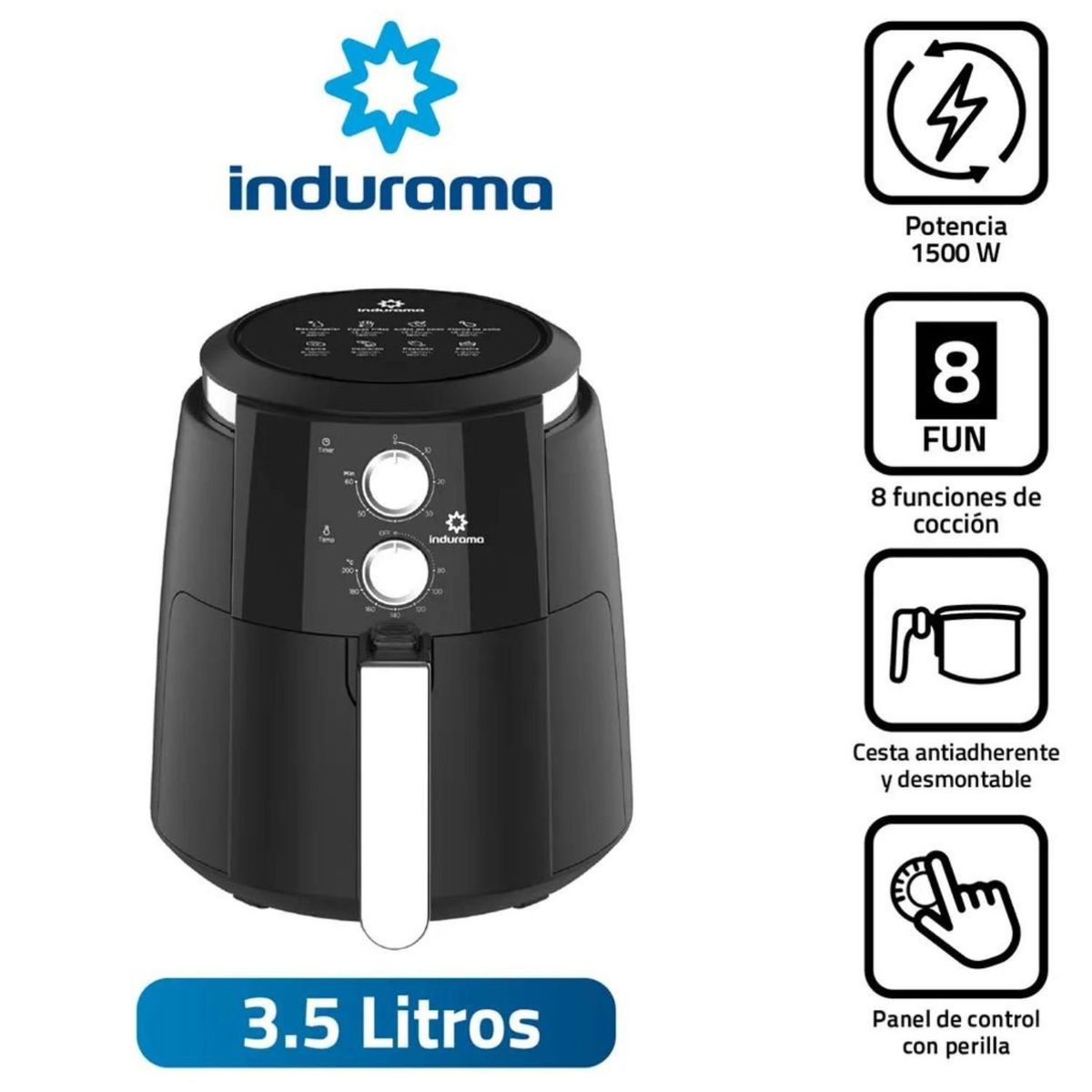 INDURAMA - Freidora de Aire INDURAMA 3.5 L FAI35MN Negro