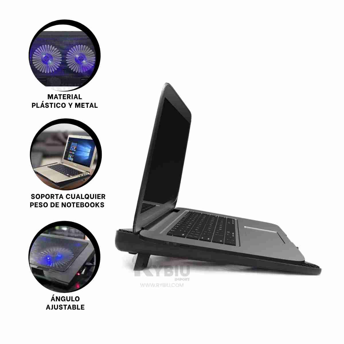 RYBIU IMPORT - Ventilador Eficaz de Latop Negro Y+Regalo Ligas para Peinar