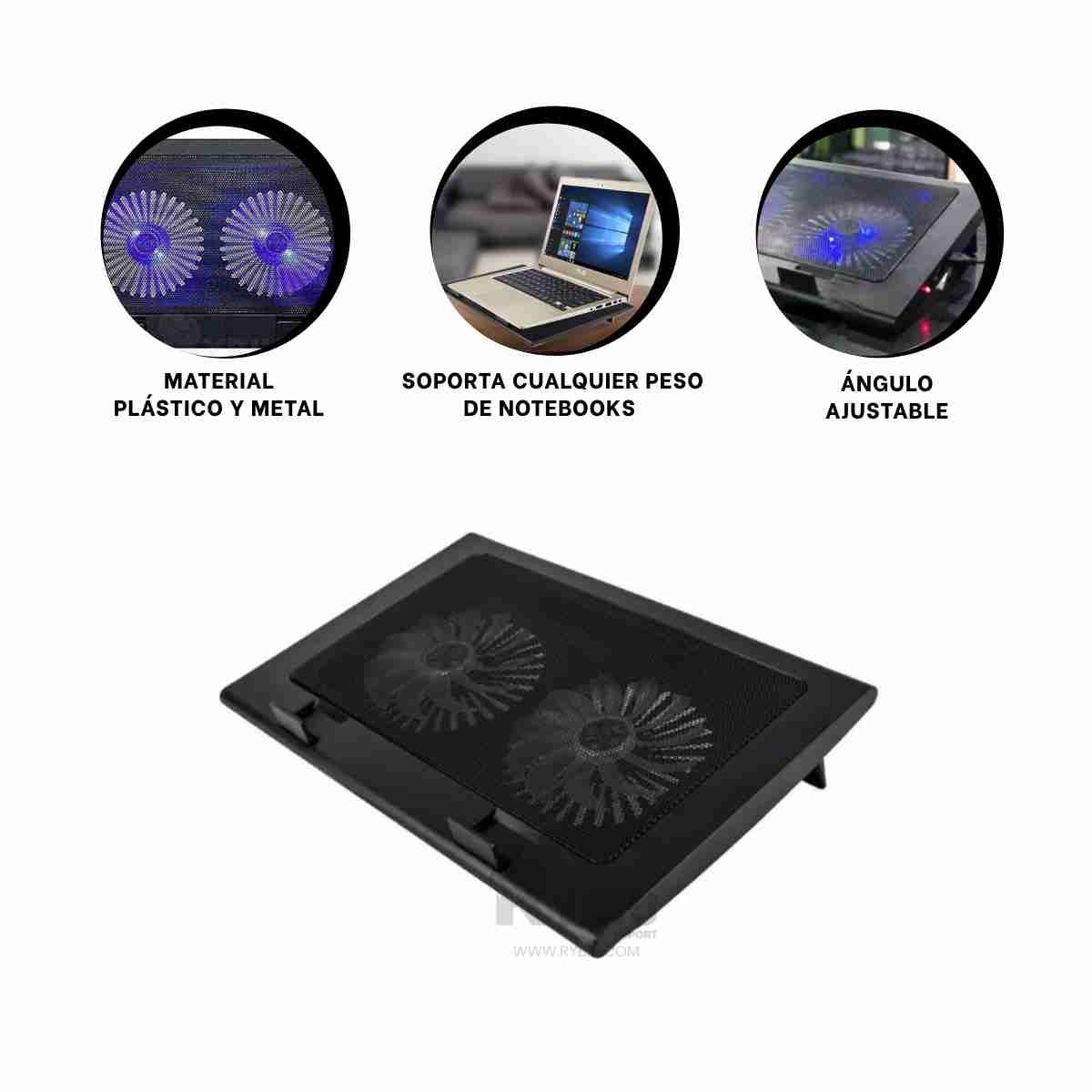 RYBIU IMPORT - Enfriador de Latops con Luces Color Negro Y+Gift MiniAgenda