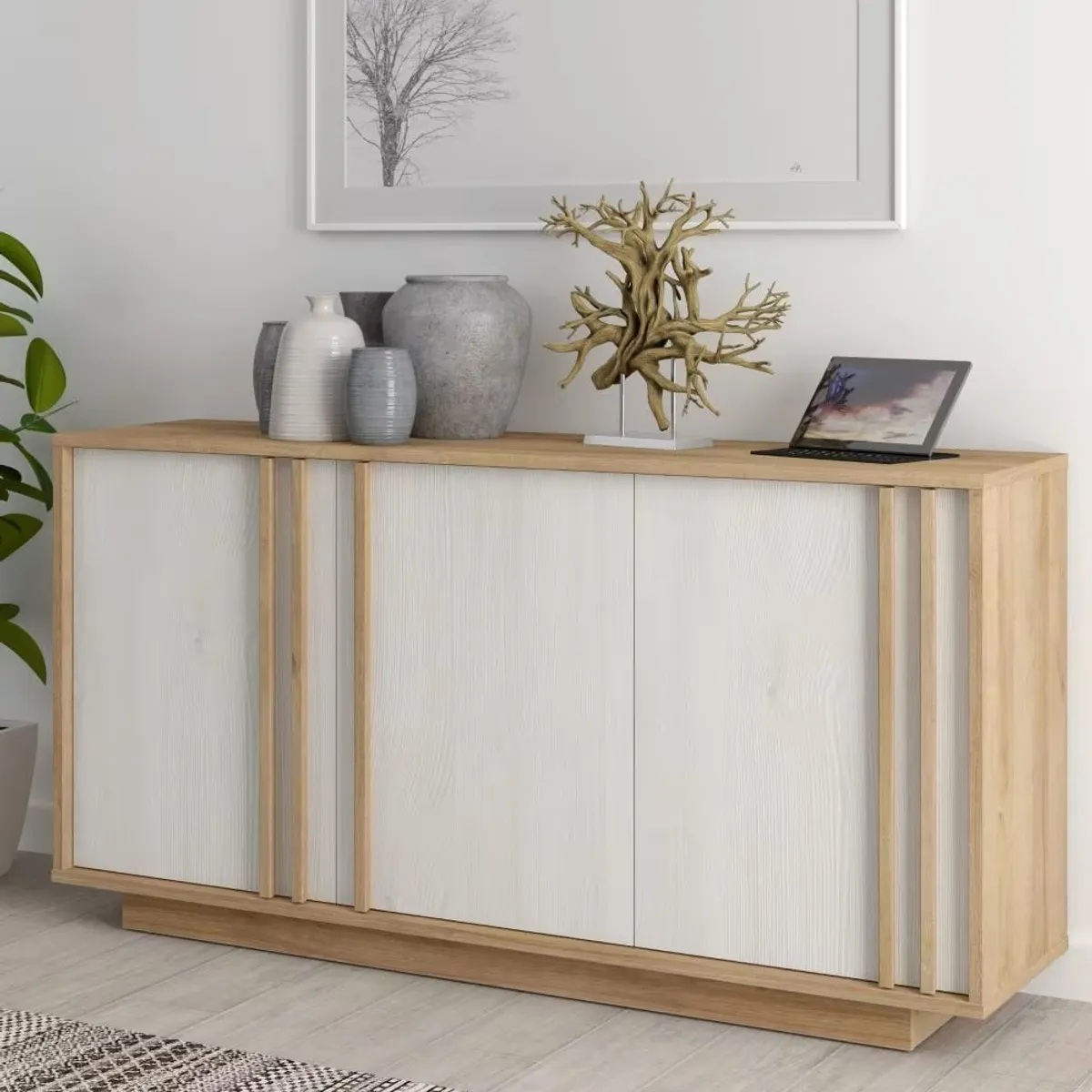 R&R MUEBLES - Aparador Moderno Ankara Blanco con Duna R&R MUEBLES