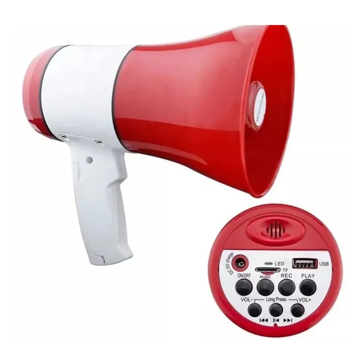 GENERICO - Megáfono Batería Portátil Y Con Grabadora Rojo