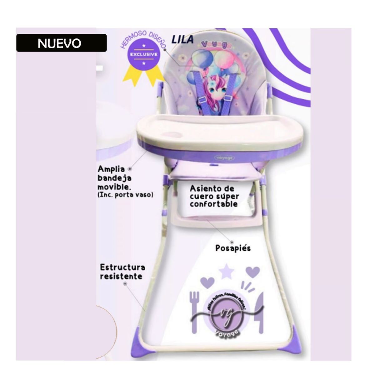 VOYAGE - Silla de Comer Voyage con 5 Puntos de Arnés Carros Rosado