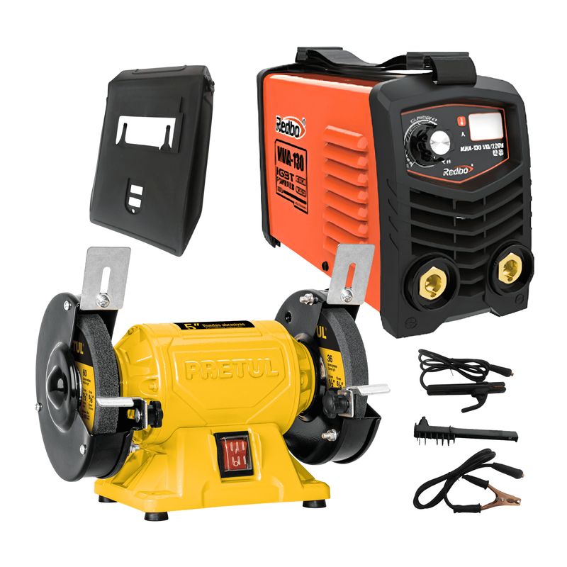REDBO - Soldadora inversora 130 A Redbo + Esmeril de banco 5" Pretul