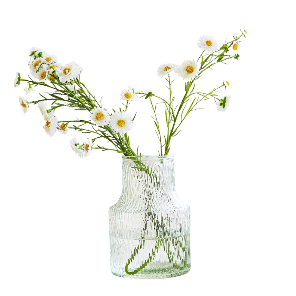 INSPIRA - Jarrón de Vidrio Transparente Diseño Labrado