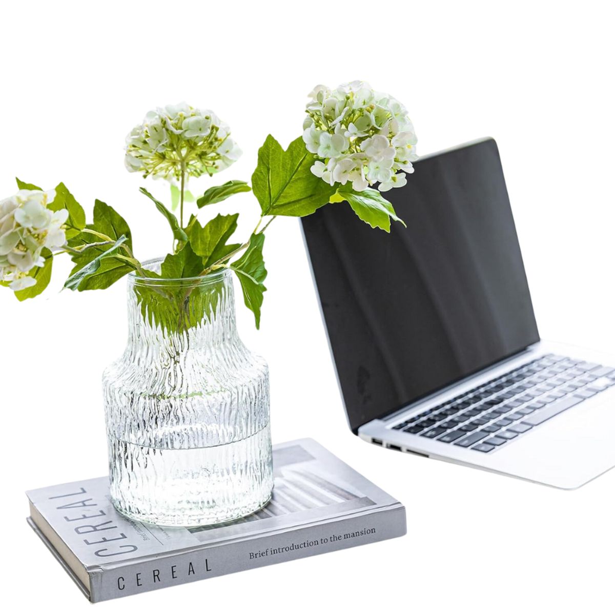 INSPIRA - Jarrón de Vidrio Transparente Diseño Labrado