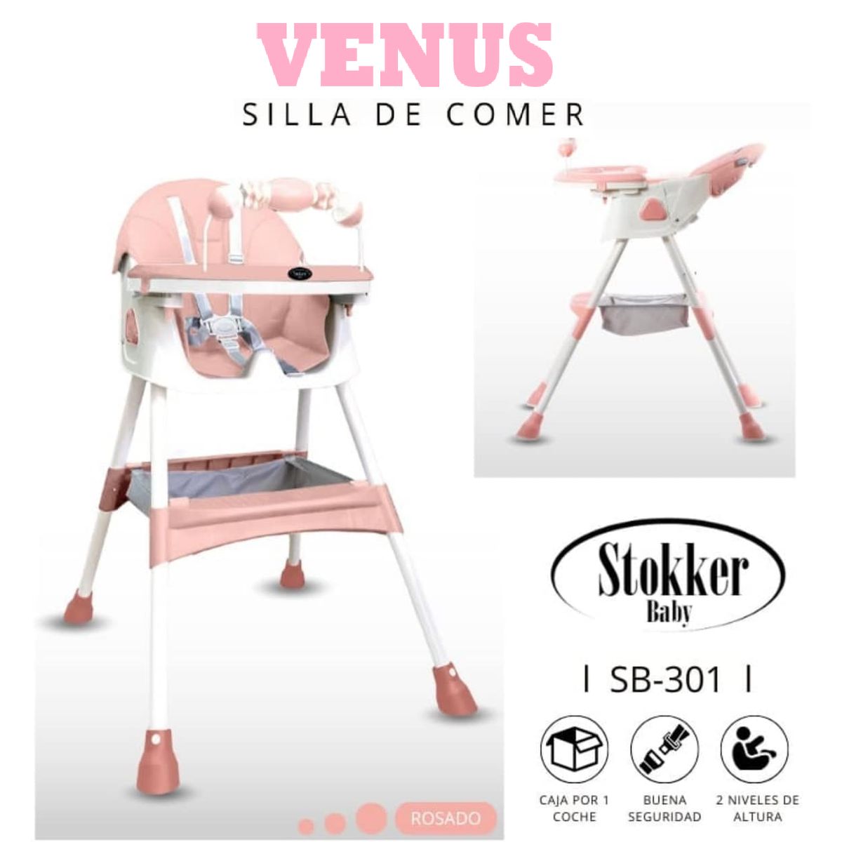 STOKKER BABY - SILLA DE COMER ROSADO DE BEBÉ MODELO VENUS