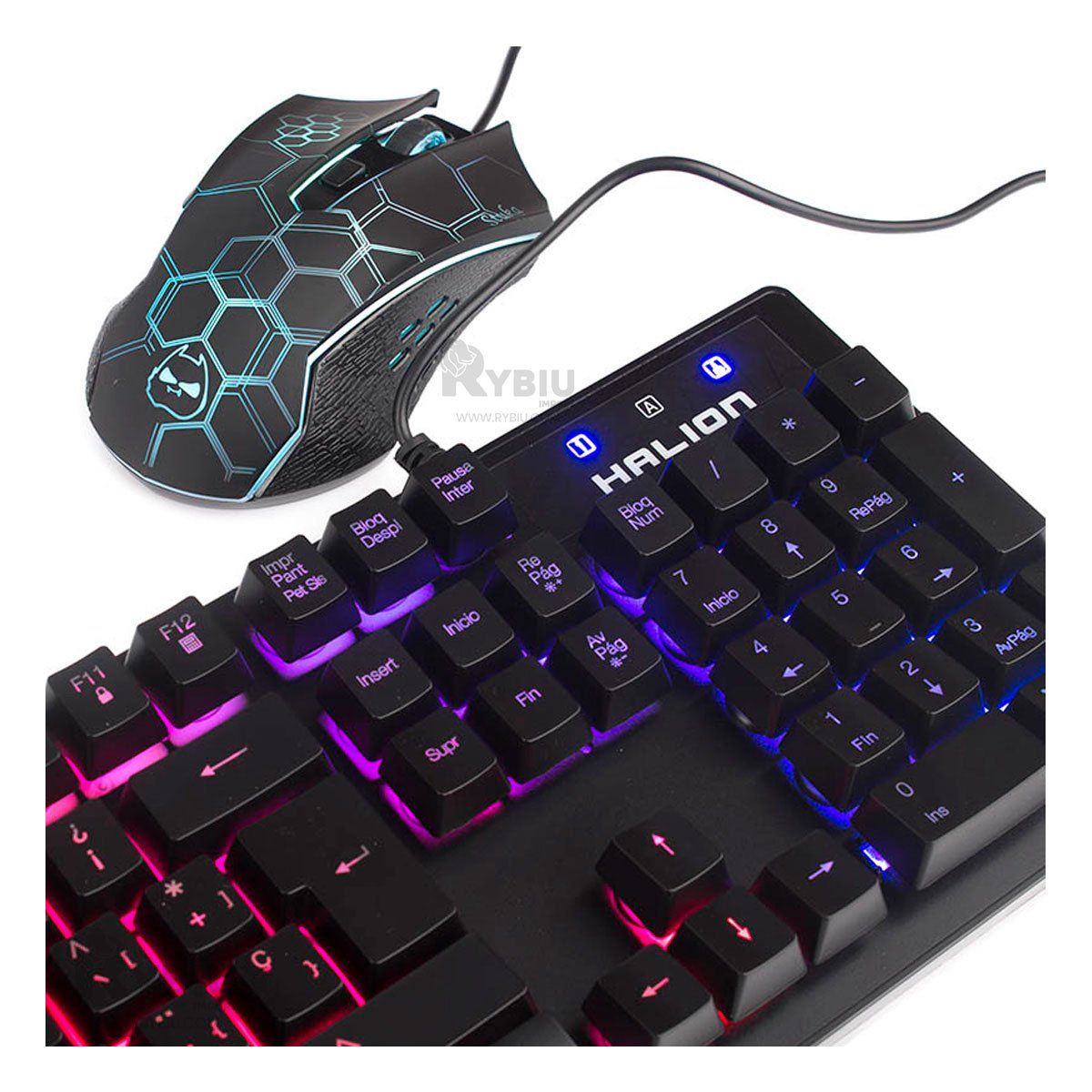 RYBIU IMPORT - Set para Gamers de Mouse y Teclado HA855C Y+Regalo Agendita