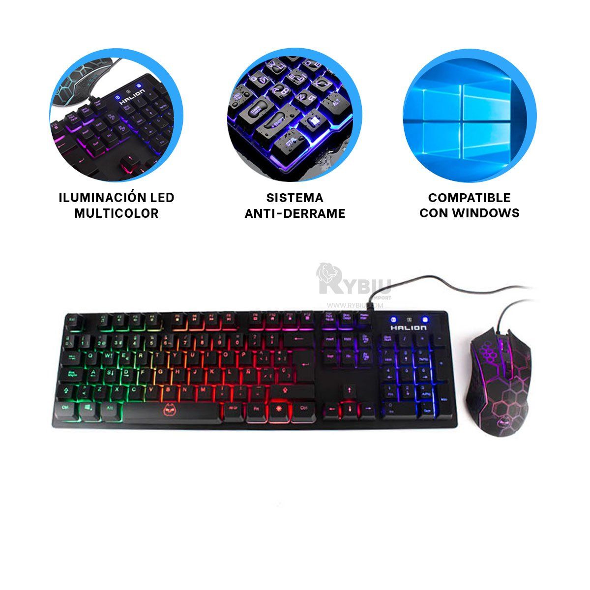 RYBIU IMPORT - Pack de Teclado y Mouse HA855C Y+Post-it Adhesivos