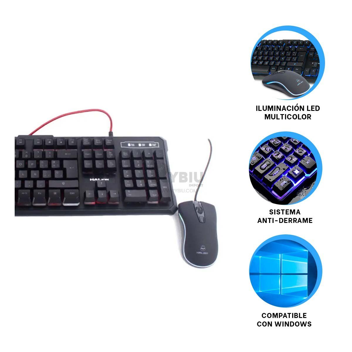 RYBIU IMPORT - Pack de Teclado y Mouse HA515C Y+Post-it Adhesivos