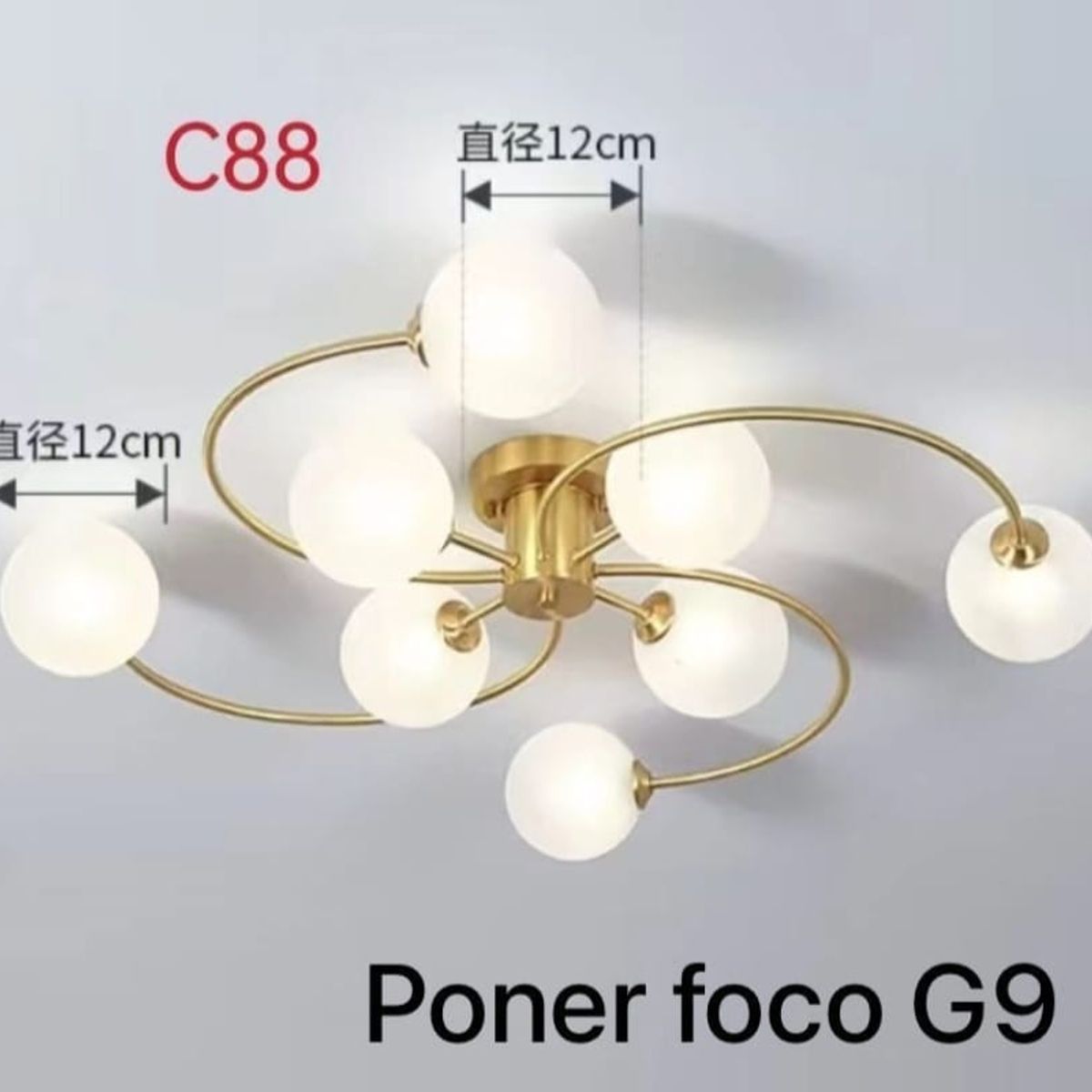 GENERICO - Lámpara de techo galicia dorado  INCLUYE 6 globos 6 focos