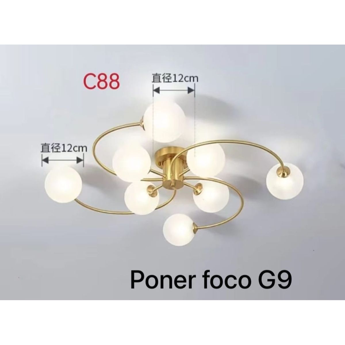 GENERICO - Lámpara de techo galicia dorado  INCLUYE 6 globos 6 focos