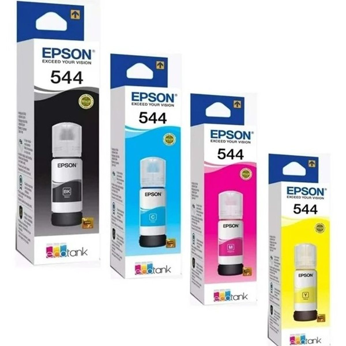 GENERICO - Kit De 4 Tintas Epson T544, Cian, Magenta, Yellow, Black