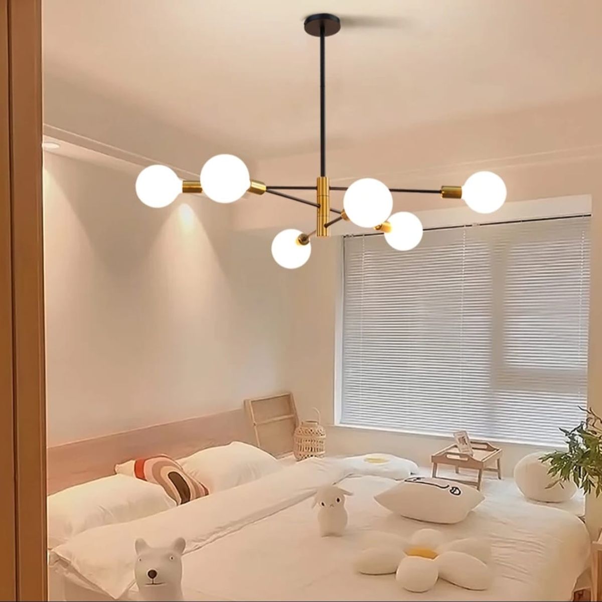 GENERICO - Lámpara Colgante MIranda negro con dorado 6 Luces, Focos