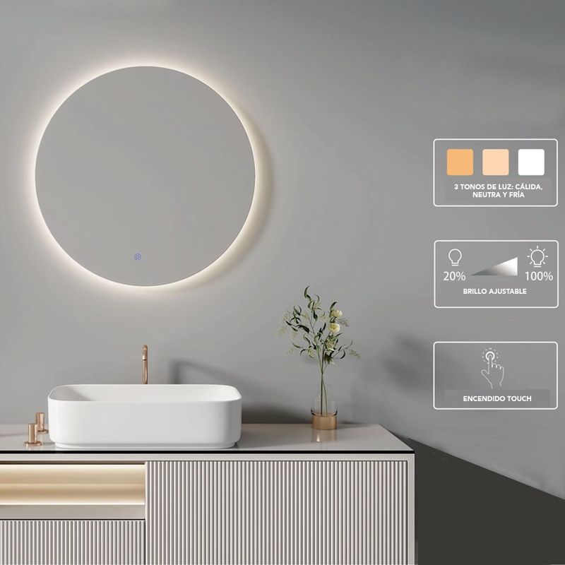 GENERICO - Espejo led tres tonos circular 80x80cm