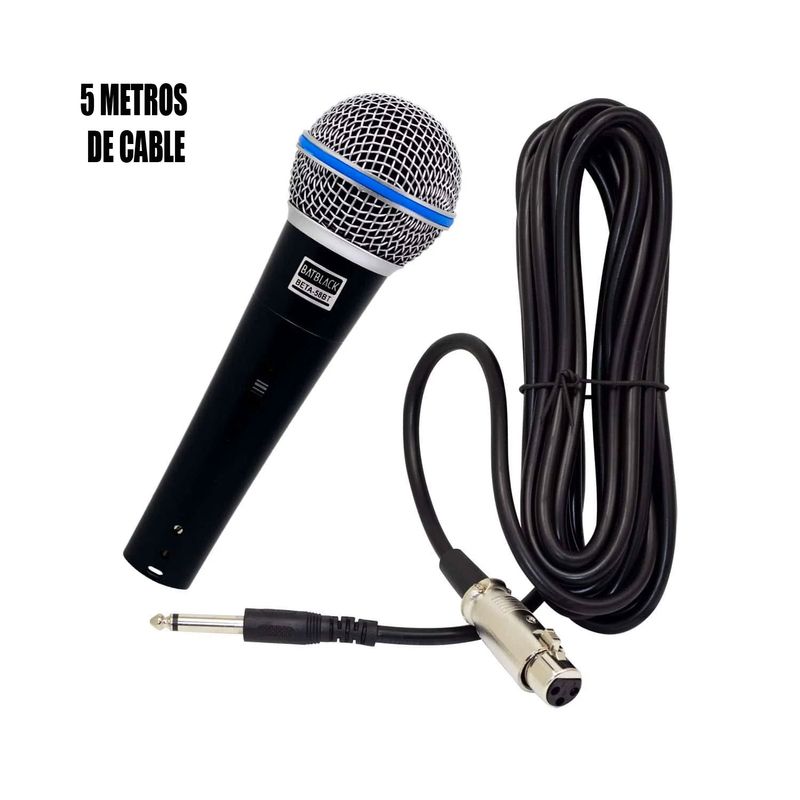 BATBLACK - Micrófono Vocal Dinámico con Cable BETA-58BT BATBLACK