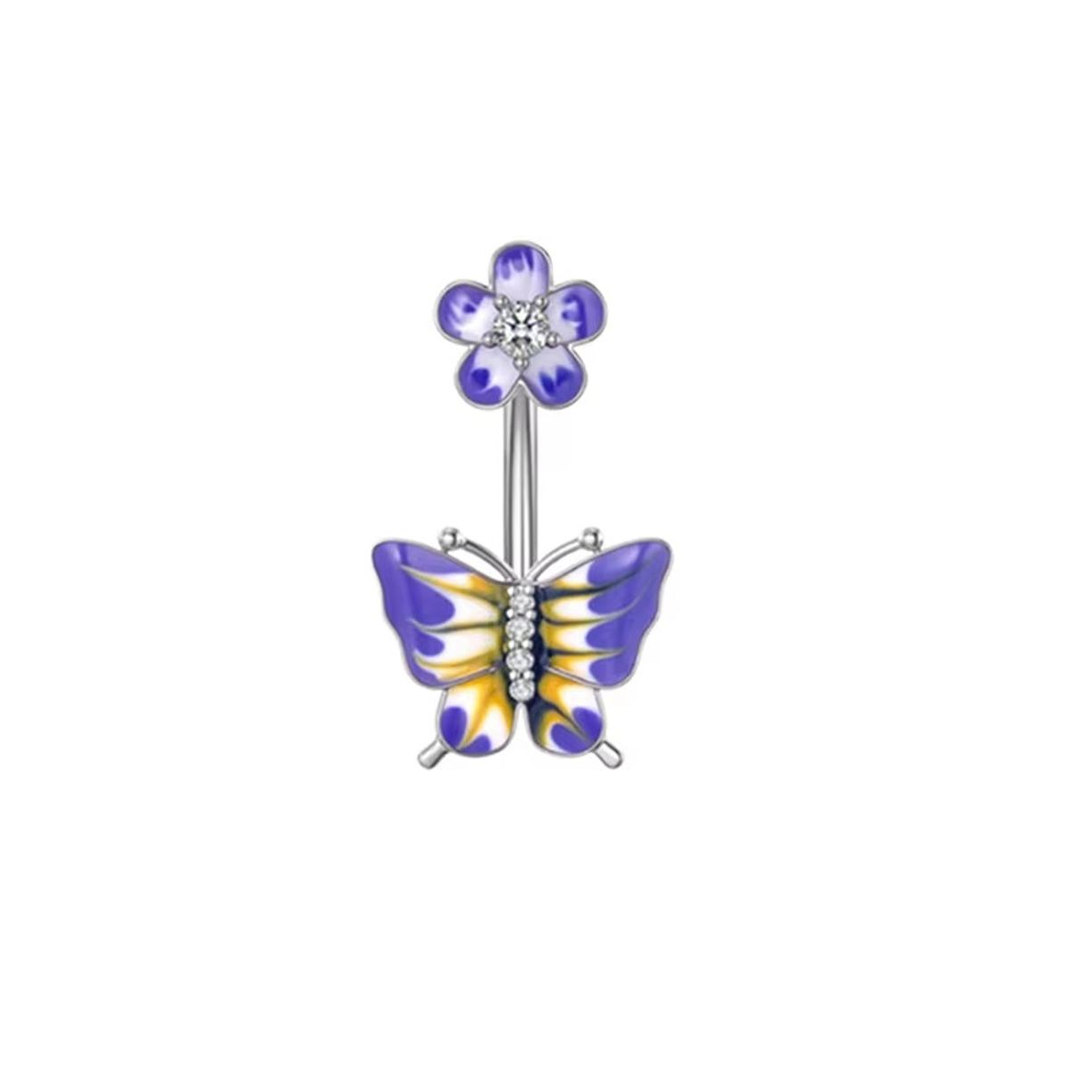 GENERICO - Piercing para ombligo mariposa morada y plateada