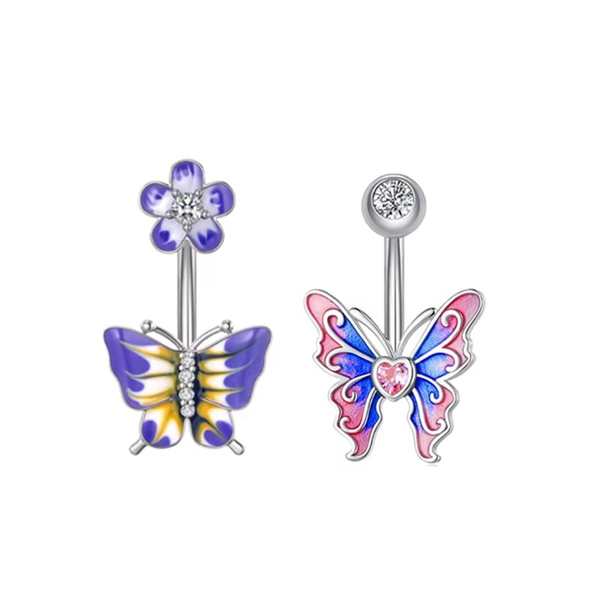 GENERICO - Set x 2 Piercings para ombligo mariposas