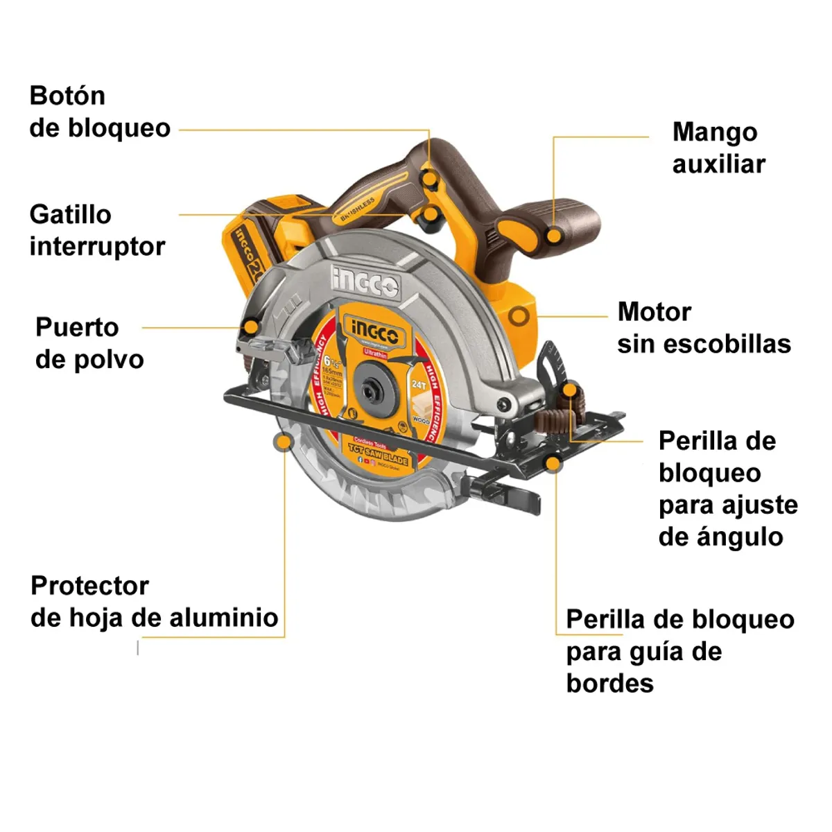 INGCO TOOLS - Sierra Circular Brushless Ingco 20v 6 1/2'' CSLI1652