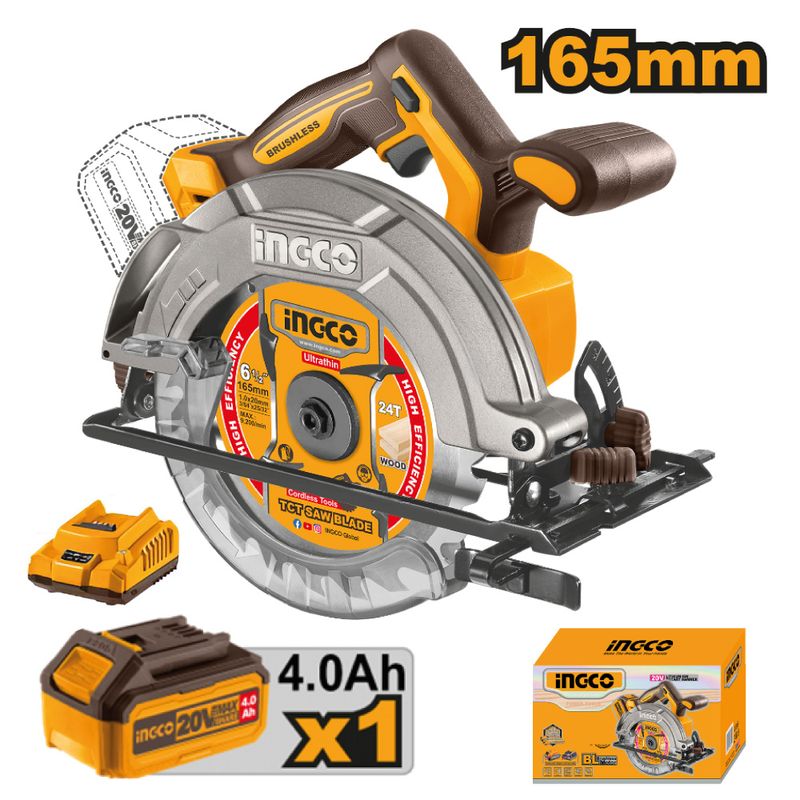 INGCO TOOLS - Sierra Circular Brushless Ingco 20V + Batería + Cargador CSLI16521
