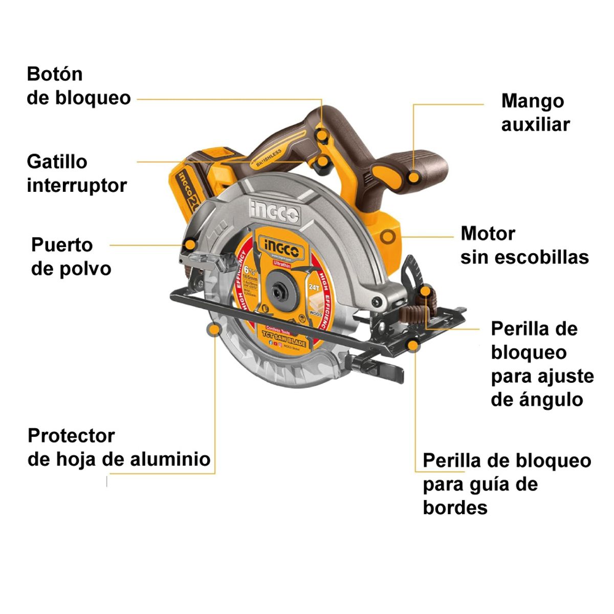 INGCO TOOLS - Sierra Circular Brushless Ingco 20V + Batería + Cargador CSLI16521
