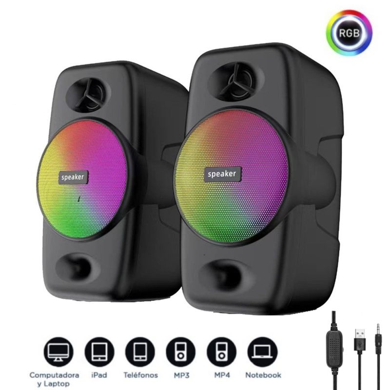 GENERICO - Parlante para Pc Laptop Luz RGB Multimedia Modelo E-1055