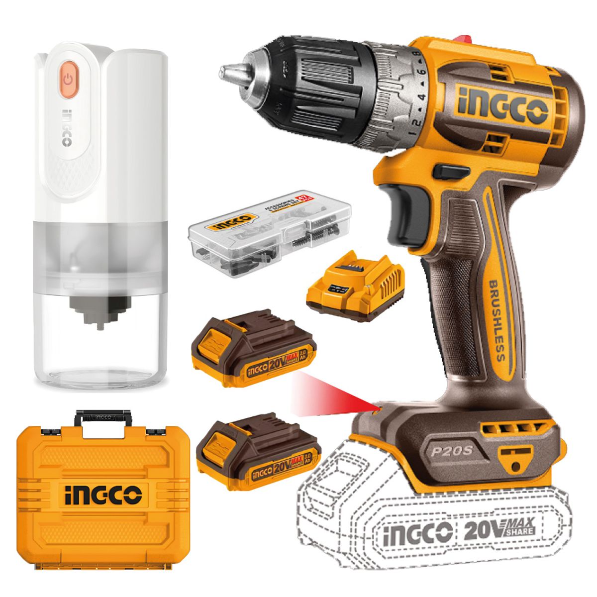 INGCO TOOLS - Kit Atornillador Brushless Ingco 20V + Molino de Café COSLI240315
