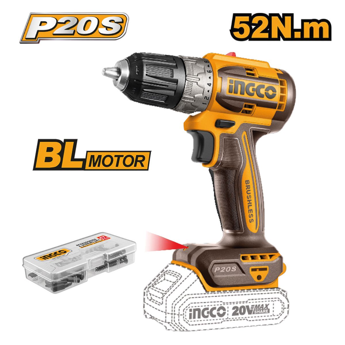 INGCO TOOLS - Kit Atornillador Brushless Ingco 20V + Molino de Café COSLI240315