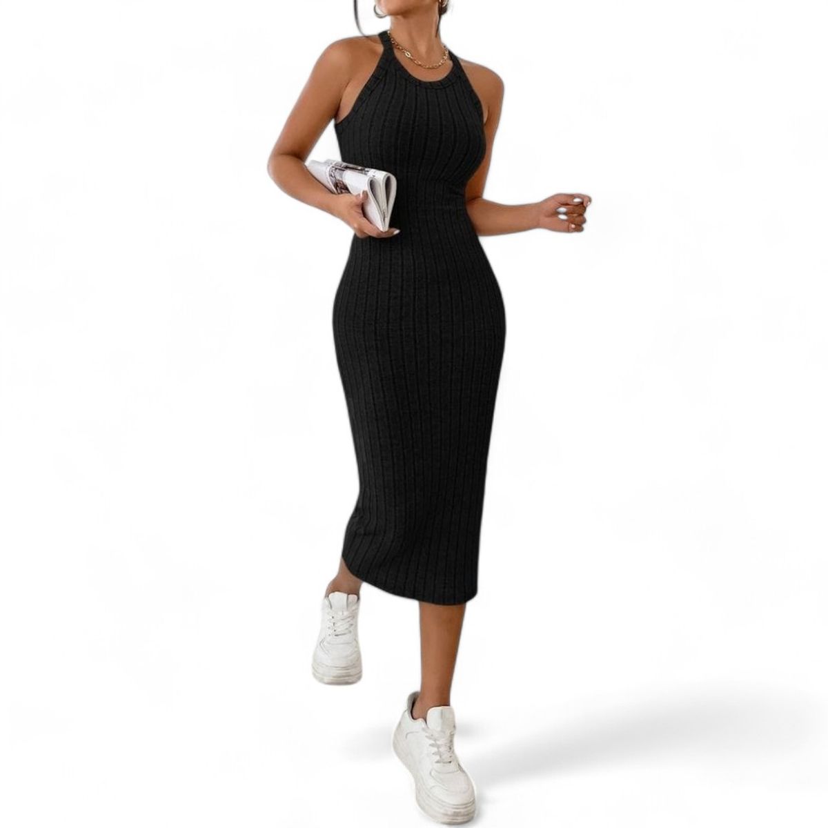 GENERICO - Vestido Casual Hilo Manga Cero Gui359-23 Color Negro