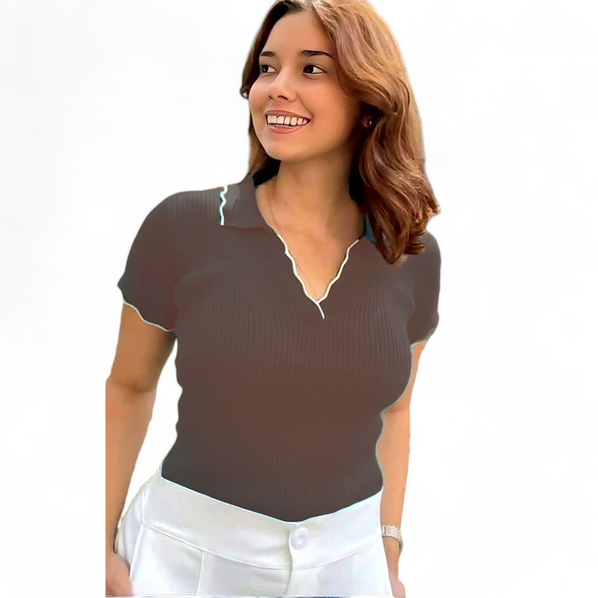 GENERICO - Sueter Mujer Hilo Cuello Camisero Gui359-20 Color Marron