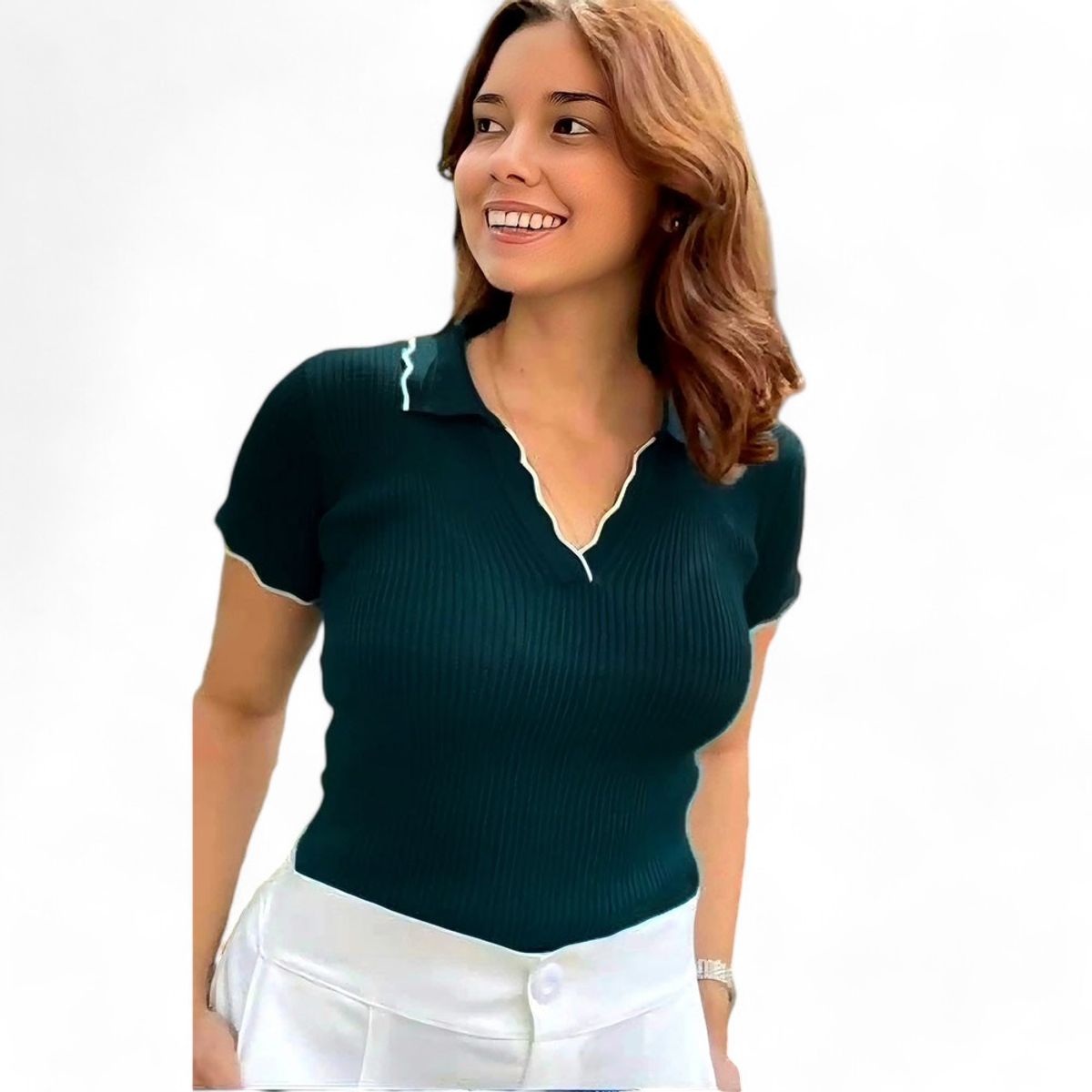 GENERICO - Sueter Mujer Hilo Cuello Camisero Gui359-20 Color Negro