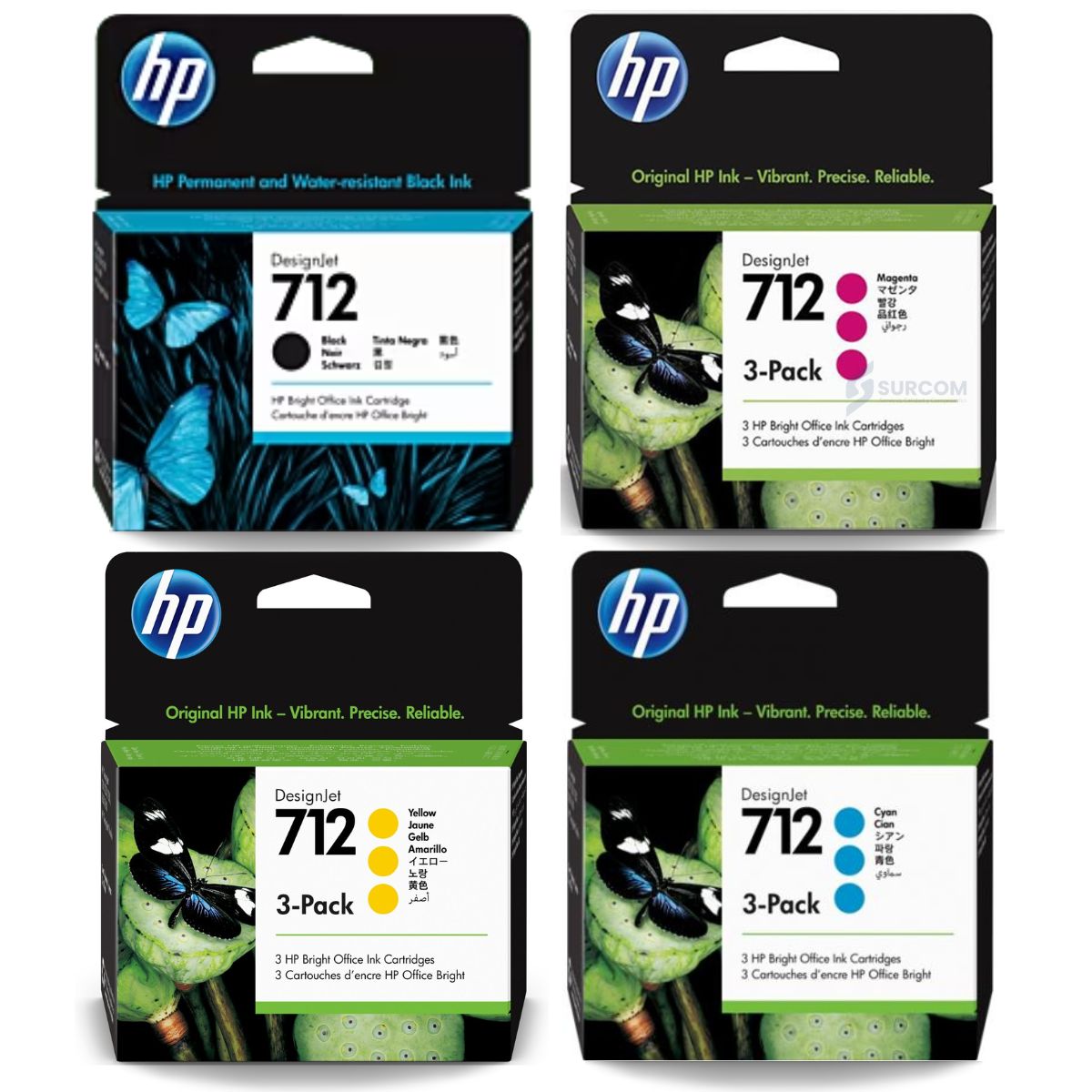 HP - Kit Tinta HP 712 Tripack Cyan Magenta Amarillo Negro