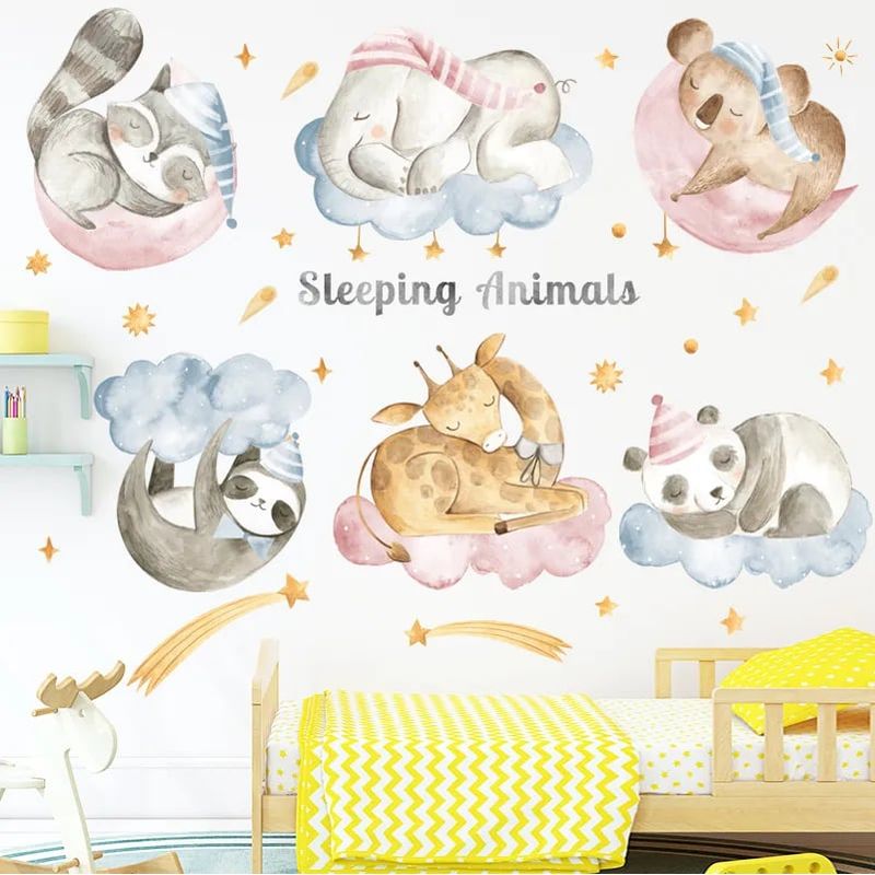 LITTLE BRU ACCESORIOS EXCLUSIVOS - Sticker vinil decorativo cuarto de bebé o niños Animales durmiendo