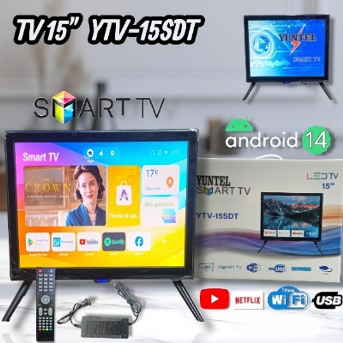 GENERICO - TELEVISOR YUNTEL 15 SMART USB WI-FI YUNTEL