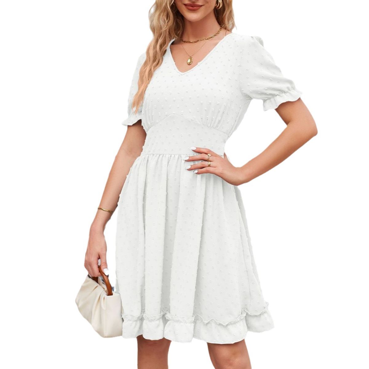 BLWOENS - Vestido casual de verano para mujeres - Blanco