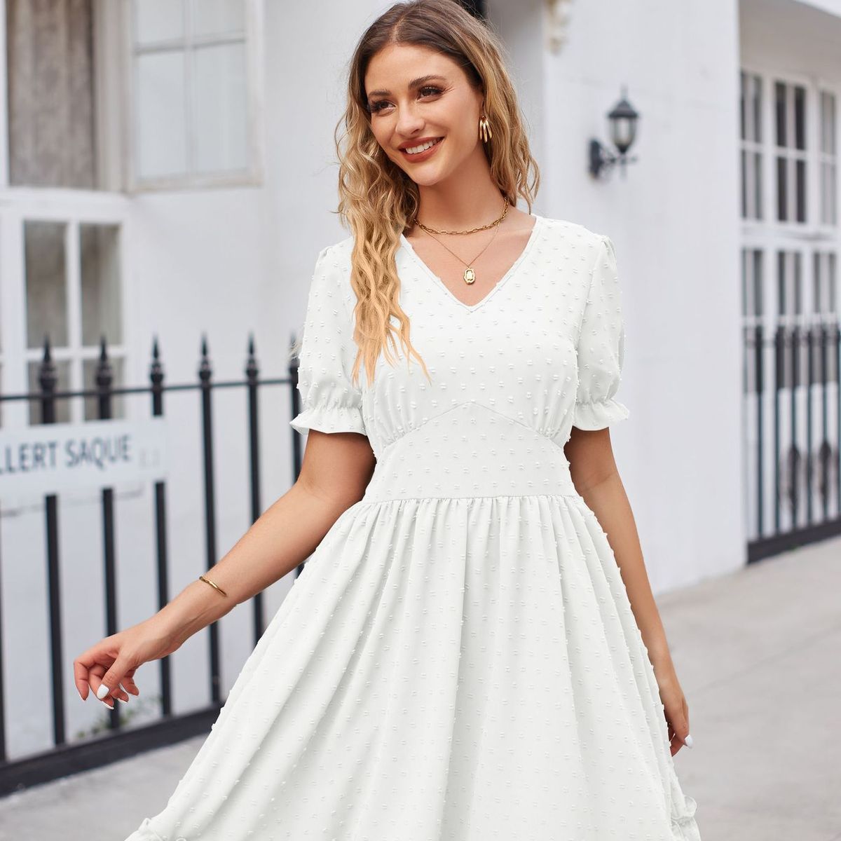 BLWOENS - Vestido casual de verano para mujeres - Blanco