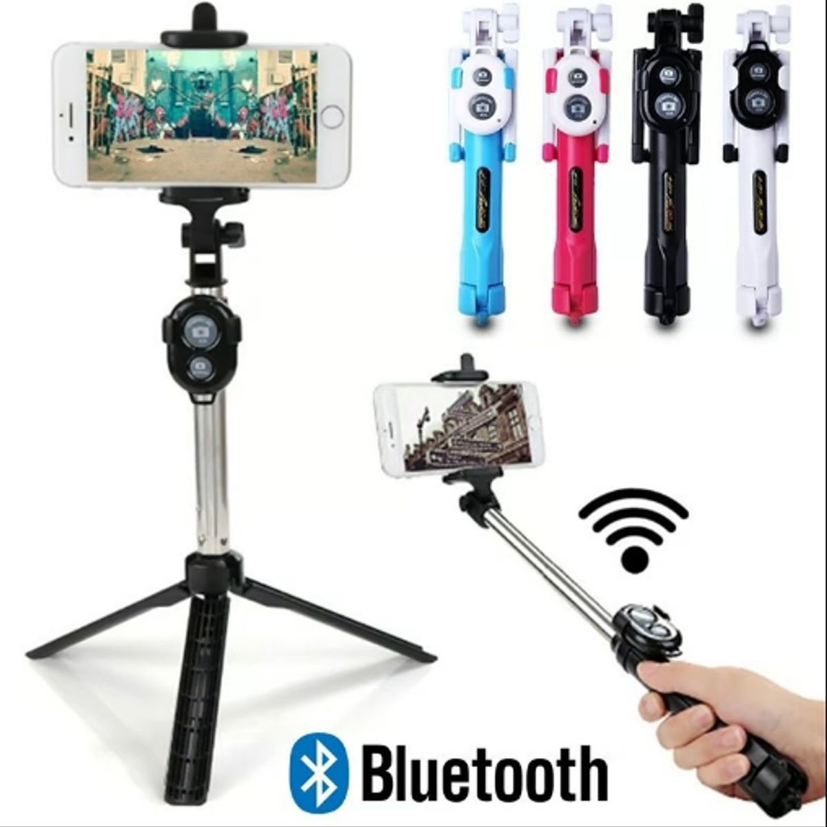 GENERICO - Palo Selfie Stick y Trípode 2 En1 Bluetooth 46cm - Fucia