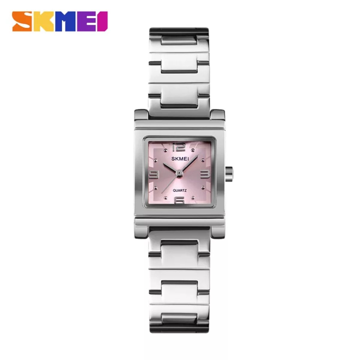 SKMEI - RELOJ SKMEI 1388 Plateado Fondo rosado CORREA ACERO