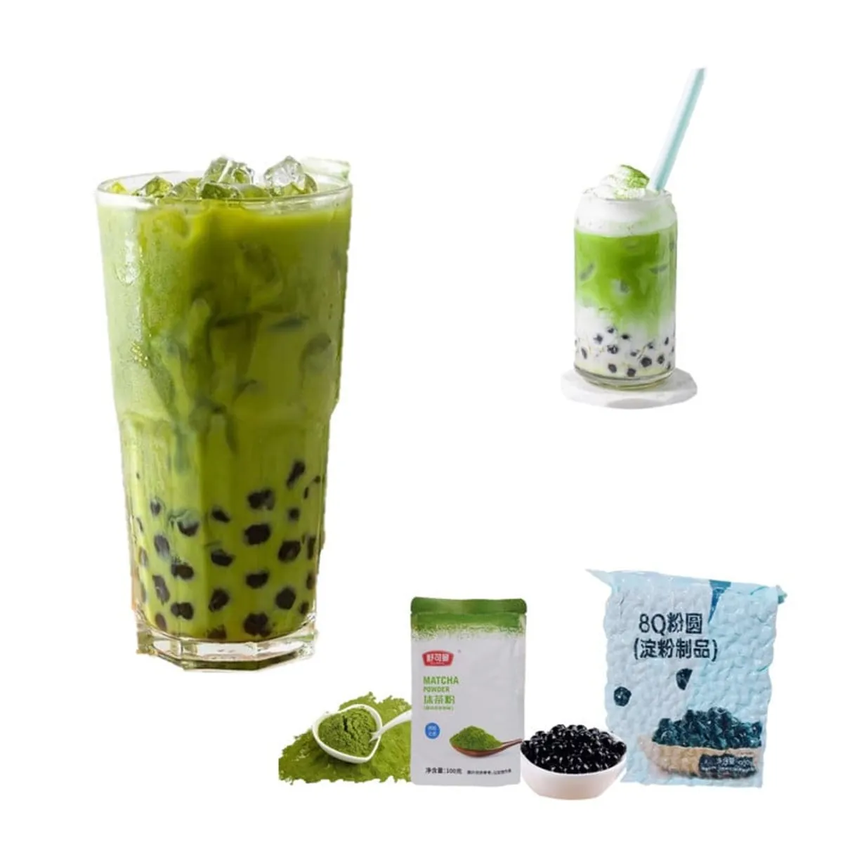 GENERICO - Pack Bubble Tea 2u Matcha y Perlas de Tapioca Negro