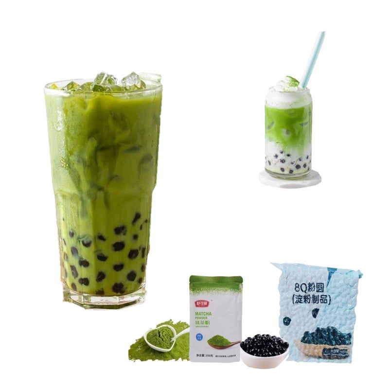 GENERICO - Pack Bubble Tea 2u Matcha y Perlas de Tapioca Negro