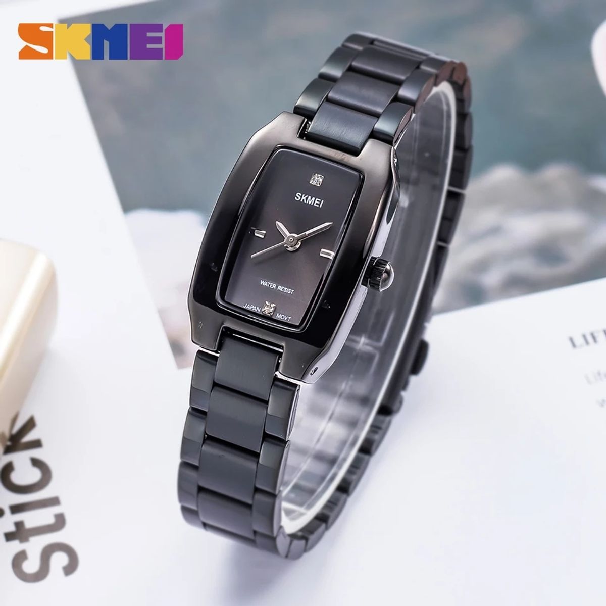 SKMEI - RELOJ SKMEI 1400 NEGRO CORREA ACERO PARA MUJER_.