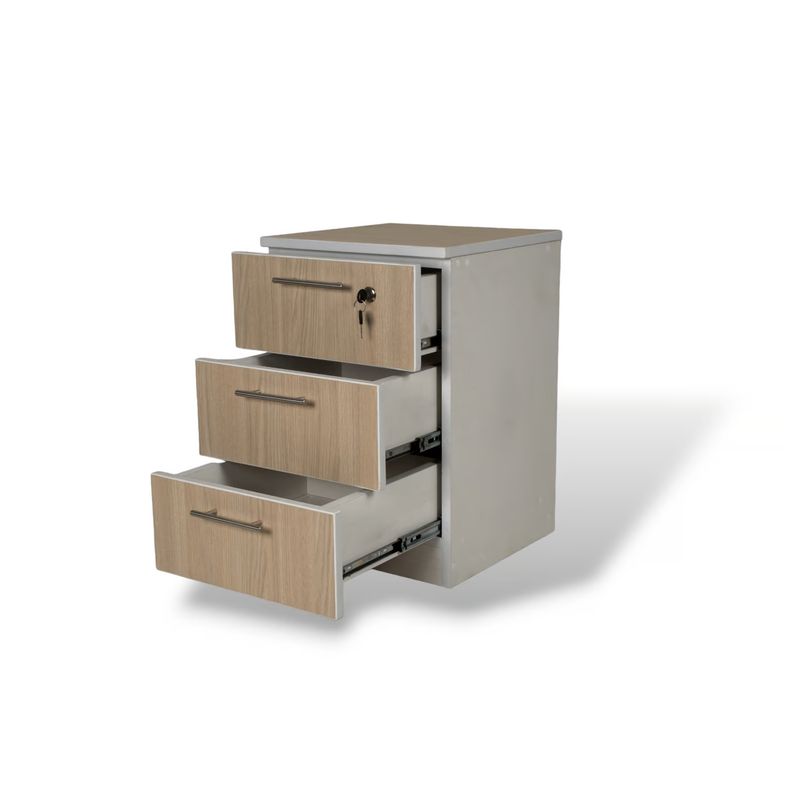 MUEBLES MACRUMO - Veladores 3 Cajones + Cerradura. Color Arena (Set x2)