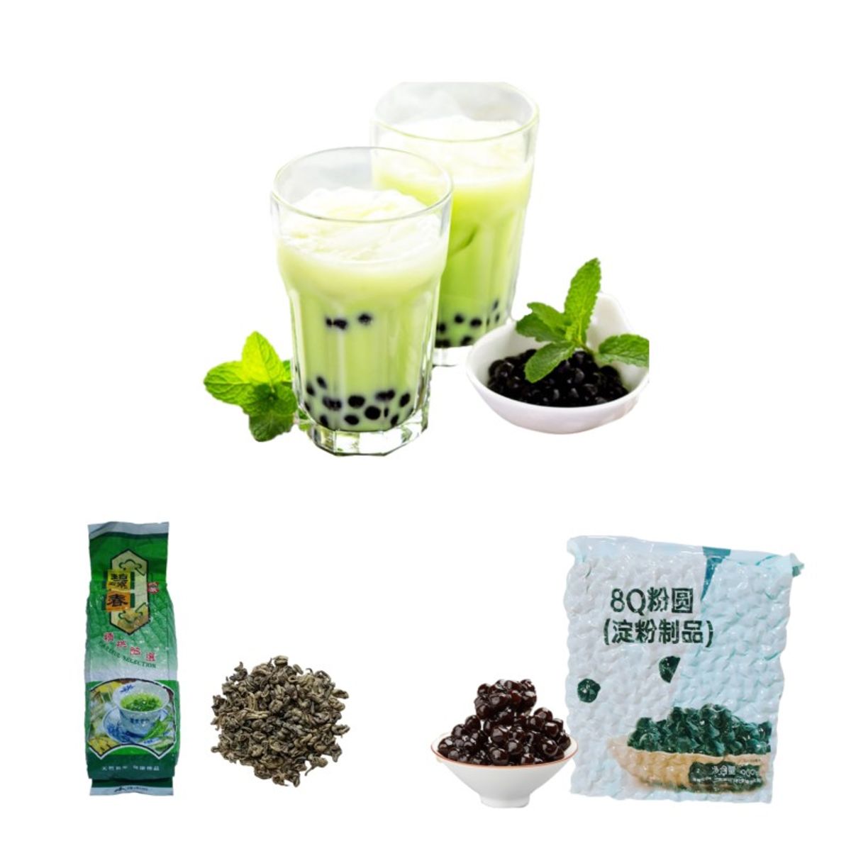 GENERICO - Pack Bubble Tea 2u Te Verde y Perlas de Tapioca Negro